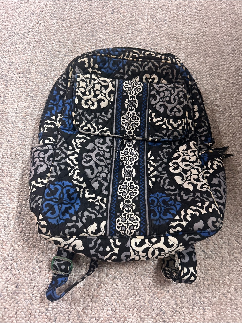 Vera Bradley Quilted Black, Blue & Cream Patterned Backpack